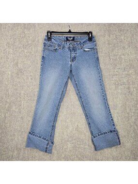Angels Girls Embellished Bootcut Jeans Light Blue Adjustable Waist Rhinestones S